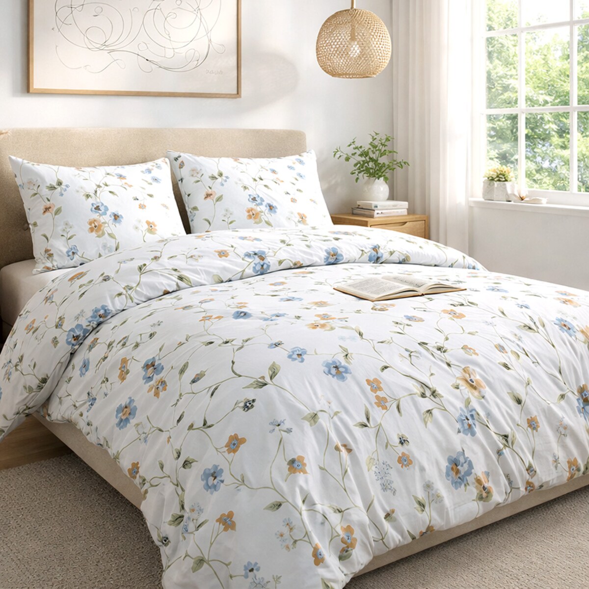 Pościel bawełniana Meadowe biała w kolorowe kwiaty, Cottonlove