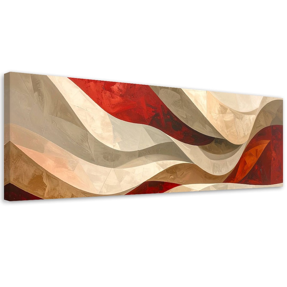 Obraz do salonu sypialni biura, Abstrakcyjne fale w ocieniach czerwieni i beżu