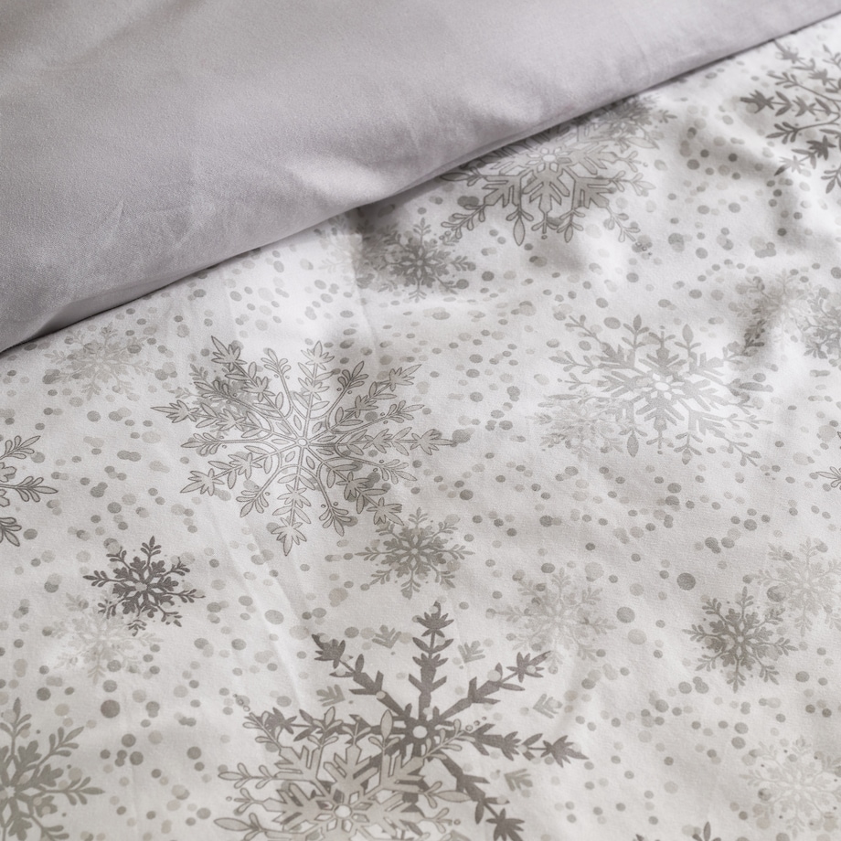 Pościel z bawełny satynowej z lamówką Snowf 140x200 cm z motywem śnieżynki