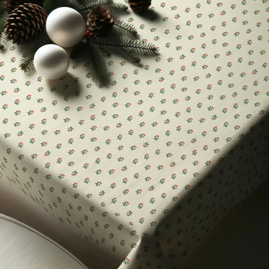 Obrus świąteczny - Jemioła i kokardka 140x240 cm