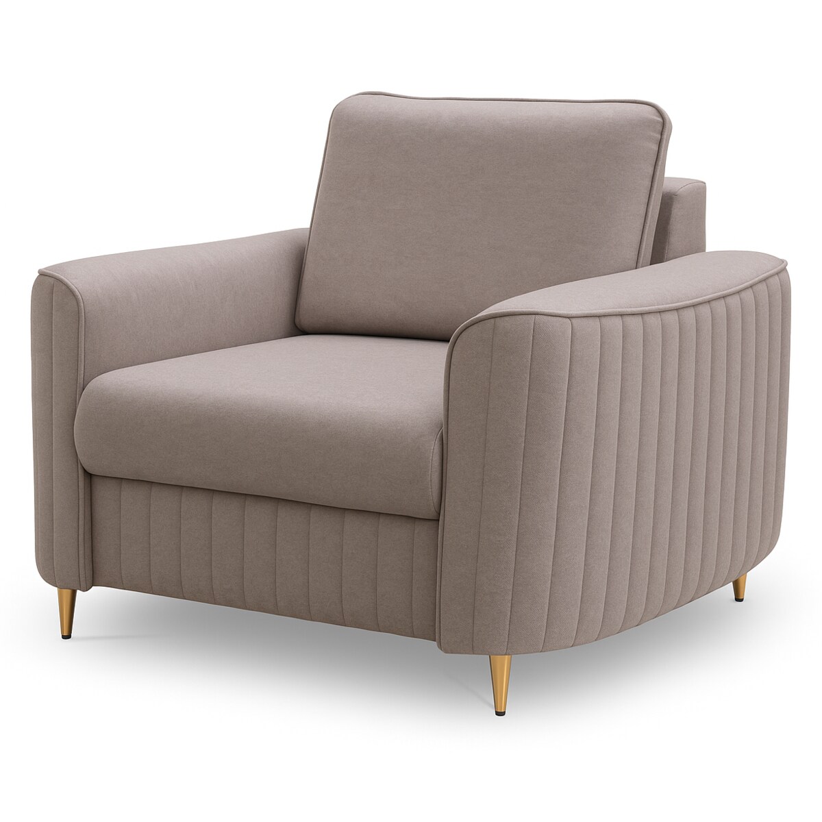 Fotel wypoczynkowy LOREN do salonu z pikowaniami na złotych nóżkach