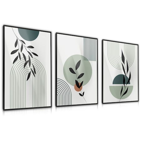 ZESTAW 3X PLAKAT W RAMIE DO SALONU STYL BOHO ŁUKI LIŚCIE NATURA 60x80cm