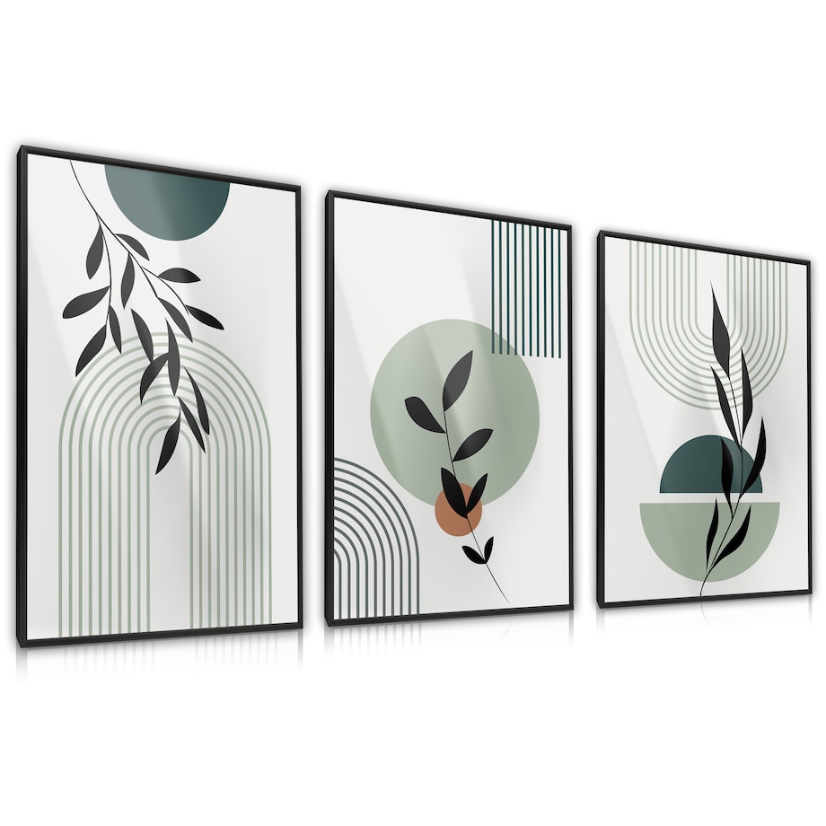 ZESTAW 3X PLAKAT W RAMIE DO SALONU STYL BOHO ŁUKI LIŚCIE NATURA 60x80cm