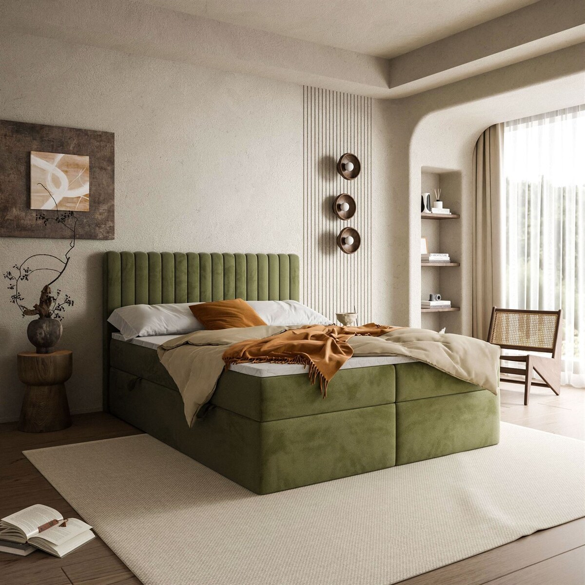 Łóżko kontynentalne JANELLE z materacem bonellowym, 140x200, RV 215, topper