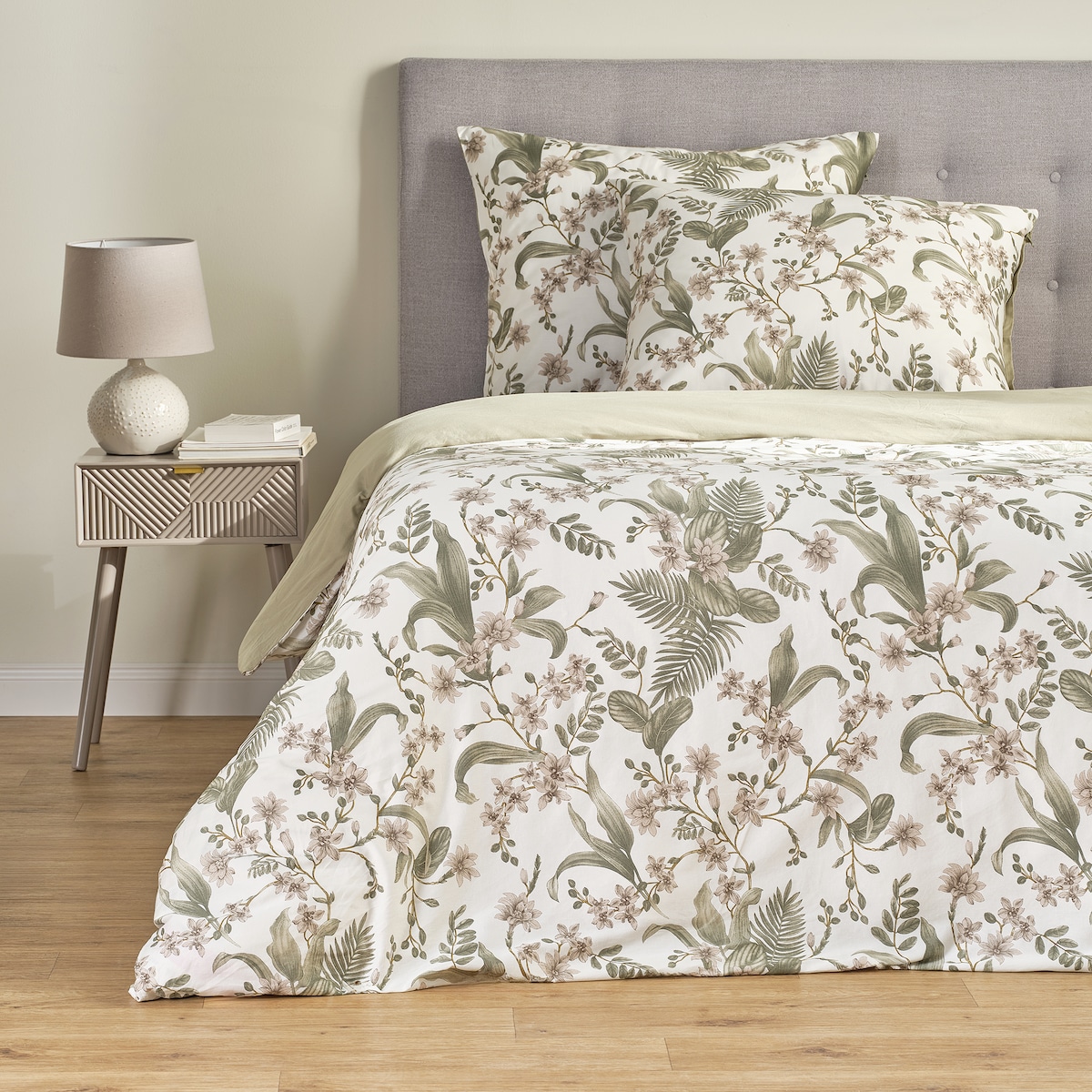 Pościel z bawełny satynowej Mirahob 160x200 cm z motywem roślinnym