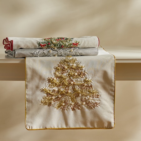 Bieżnik Haftowany Arvore 40x180 cm z motywem choinki