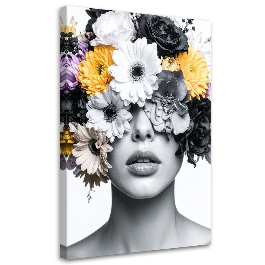 Obraz do salonu sypialni, Portret Kobieta z kwiatami na głowie 40x60