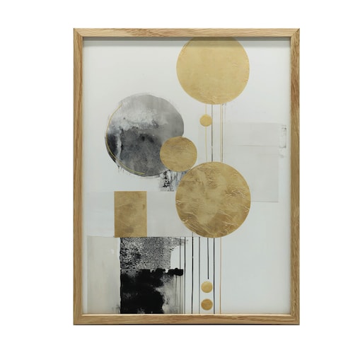 Elegancja Kontrastów: Złoto i Czerń w Abstrakcji, 50x70 cm, rama drewniana jasny dąb, papier matowy 230 gsm