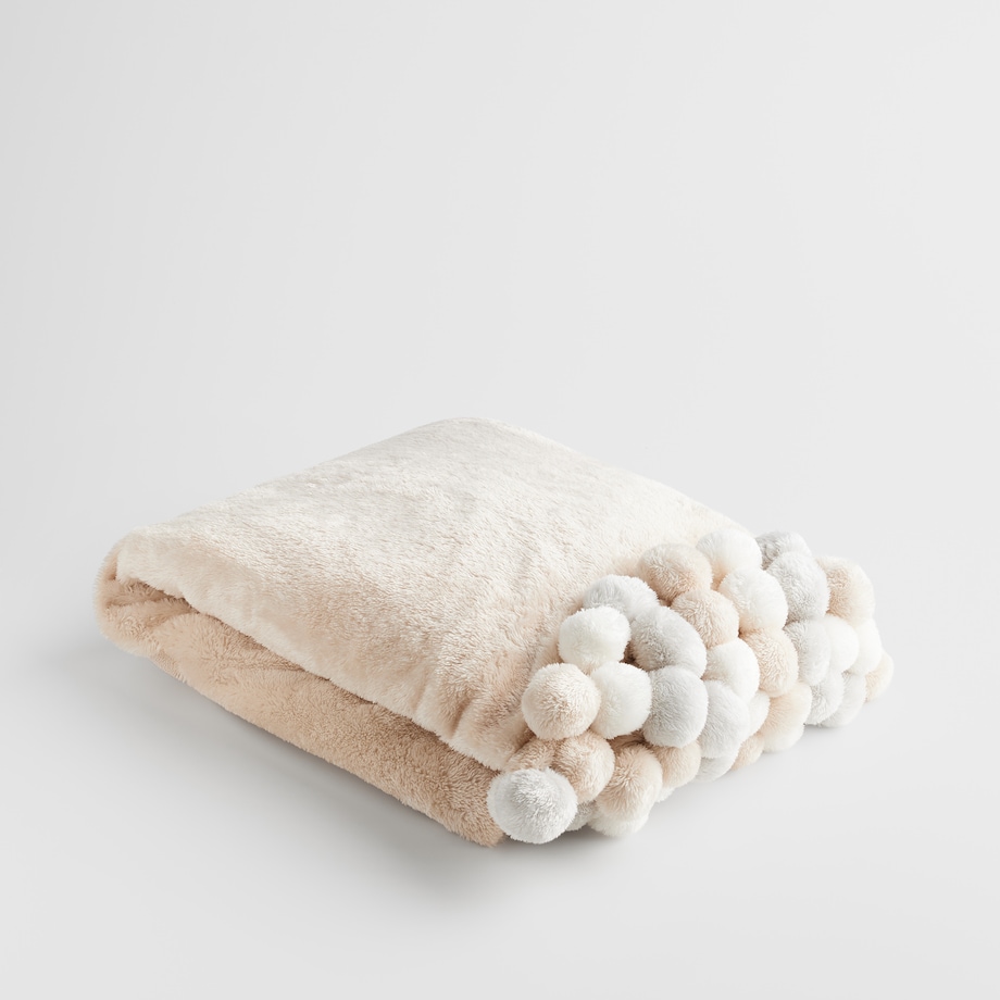Jednokolorowy koc z pomponami Ponnie 150x200 cm