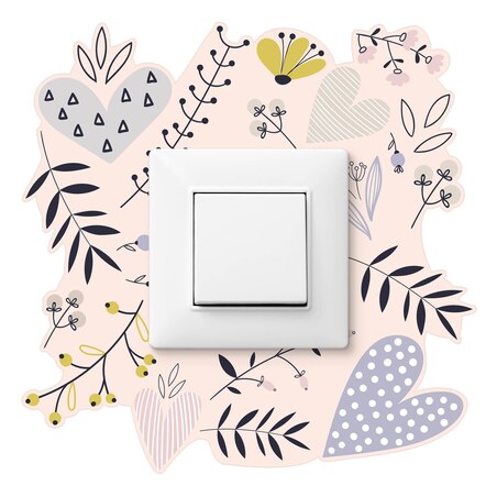 Naklejka Pod Kontakt Do Pokoju Dziecięcego Kwiaty Serduszka Liście Boho 20x20cm