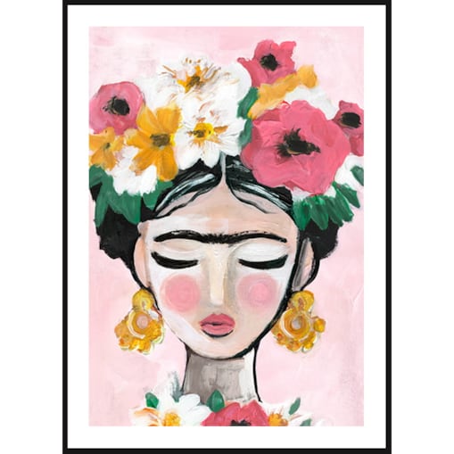 Poster Story, Plakat, Obraz - Frida Kahlo Art na Różowym Tle