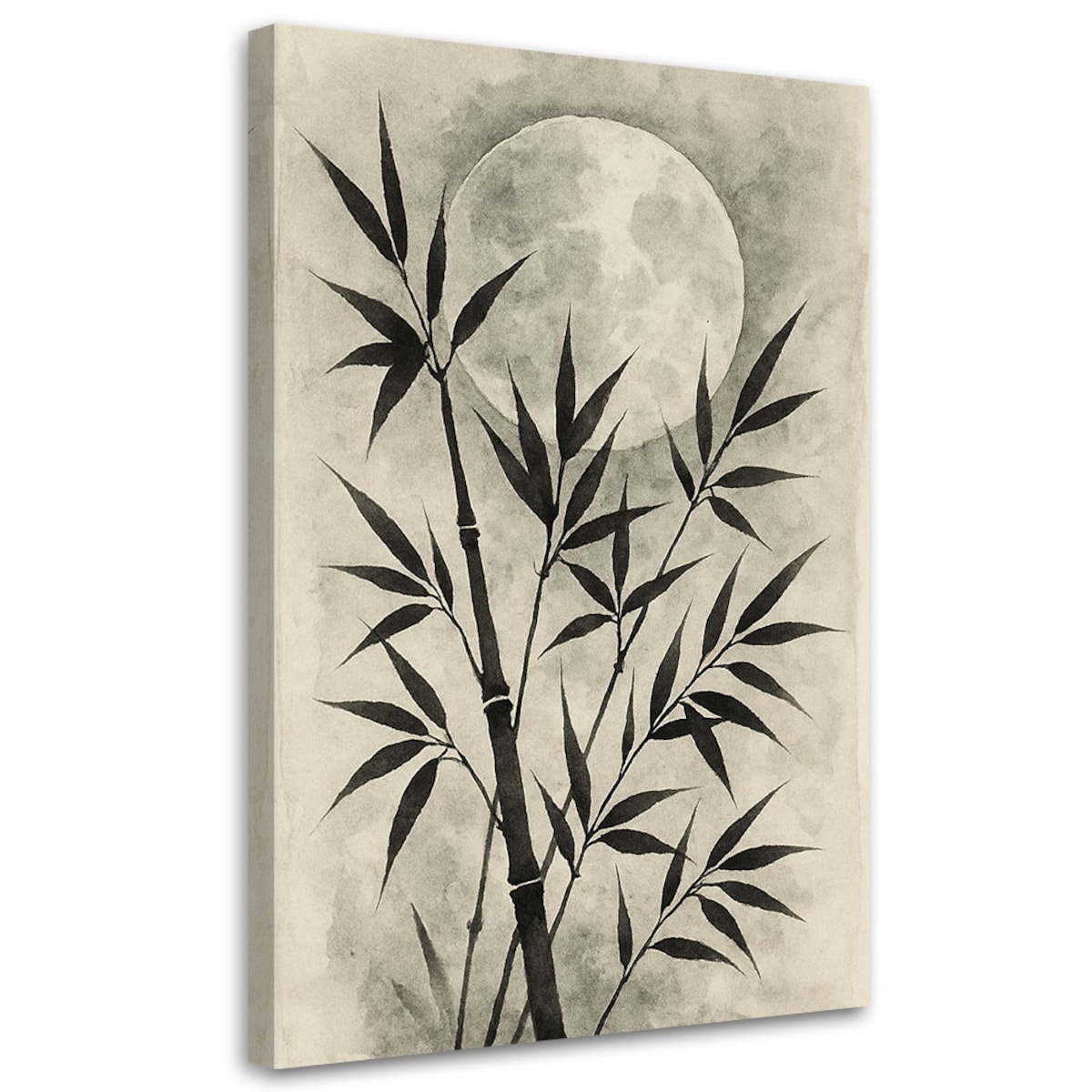 Feeby Obraz do salonu sypialni, Bambus Księżyc Akwarela Sepia Natura 60x90