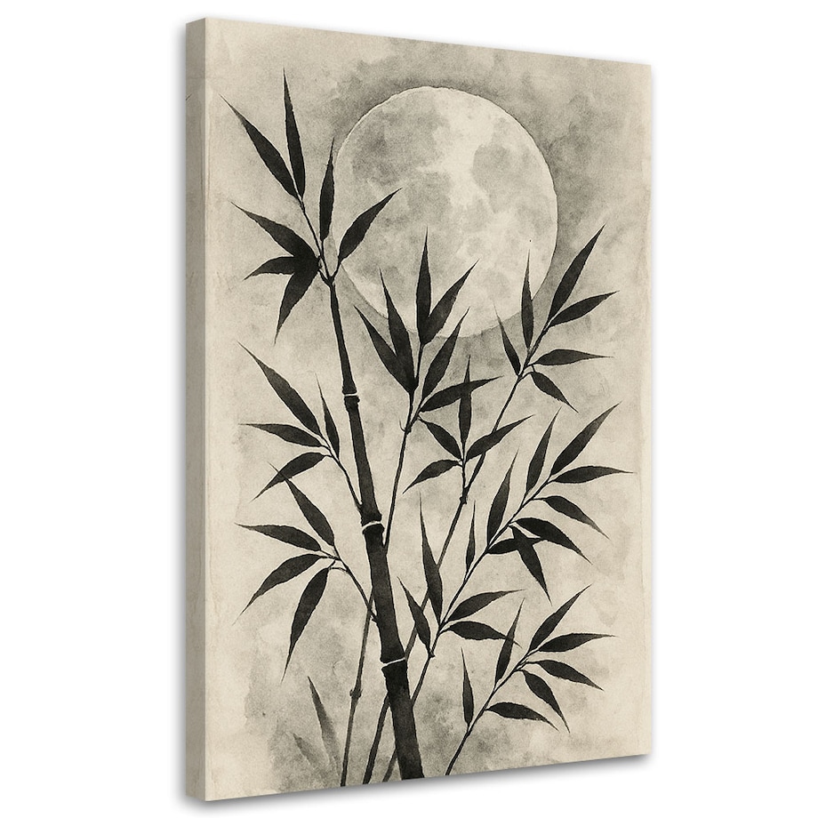 Feeby Obraz do salonu sypialni, Bambus Księżyc Akwarela Sepia Natura 60x90