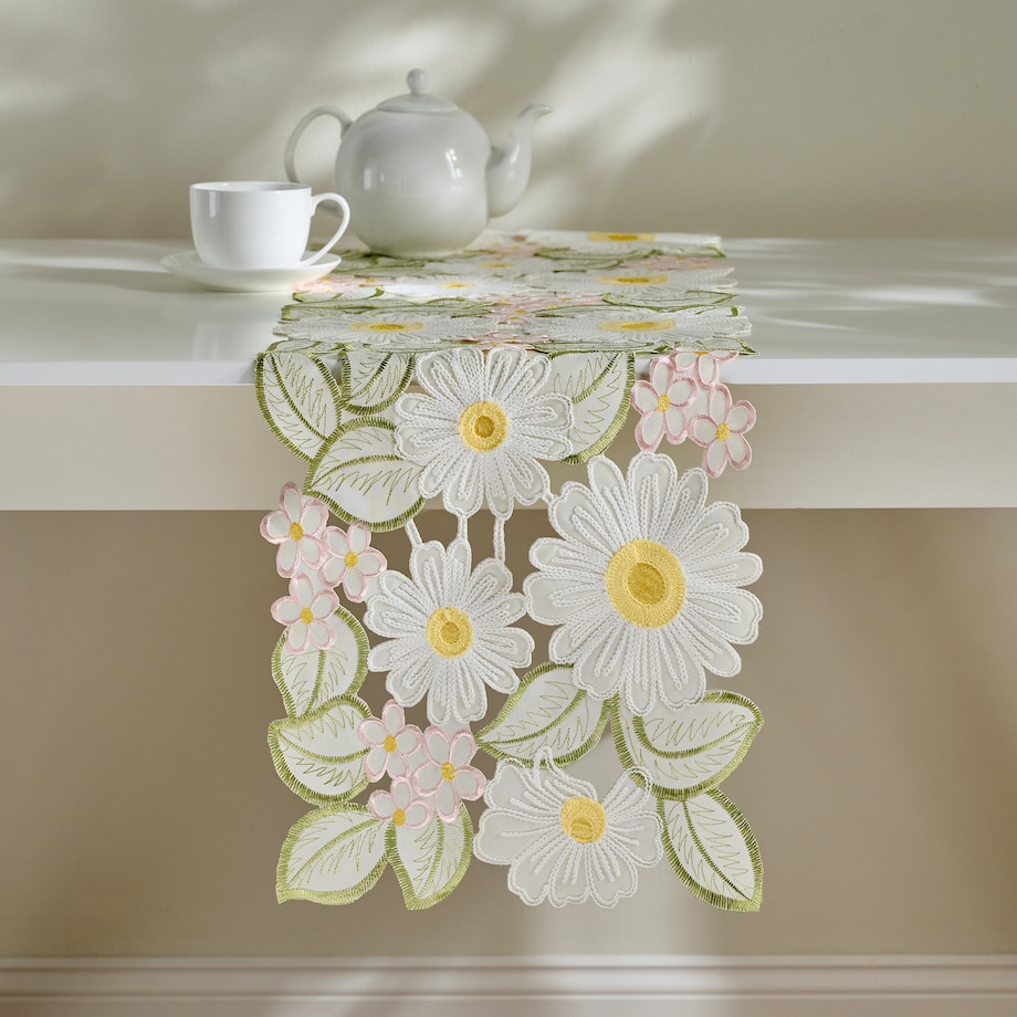 Bieżnik Haftowany Feris 35x174 cm z motywem kwiatowym