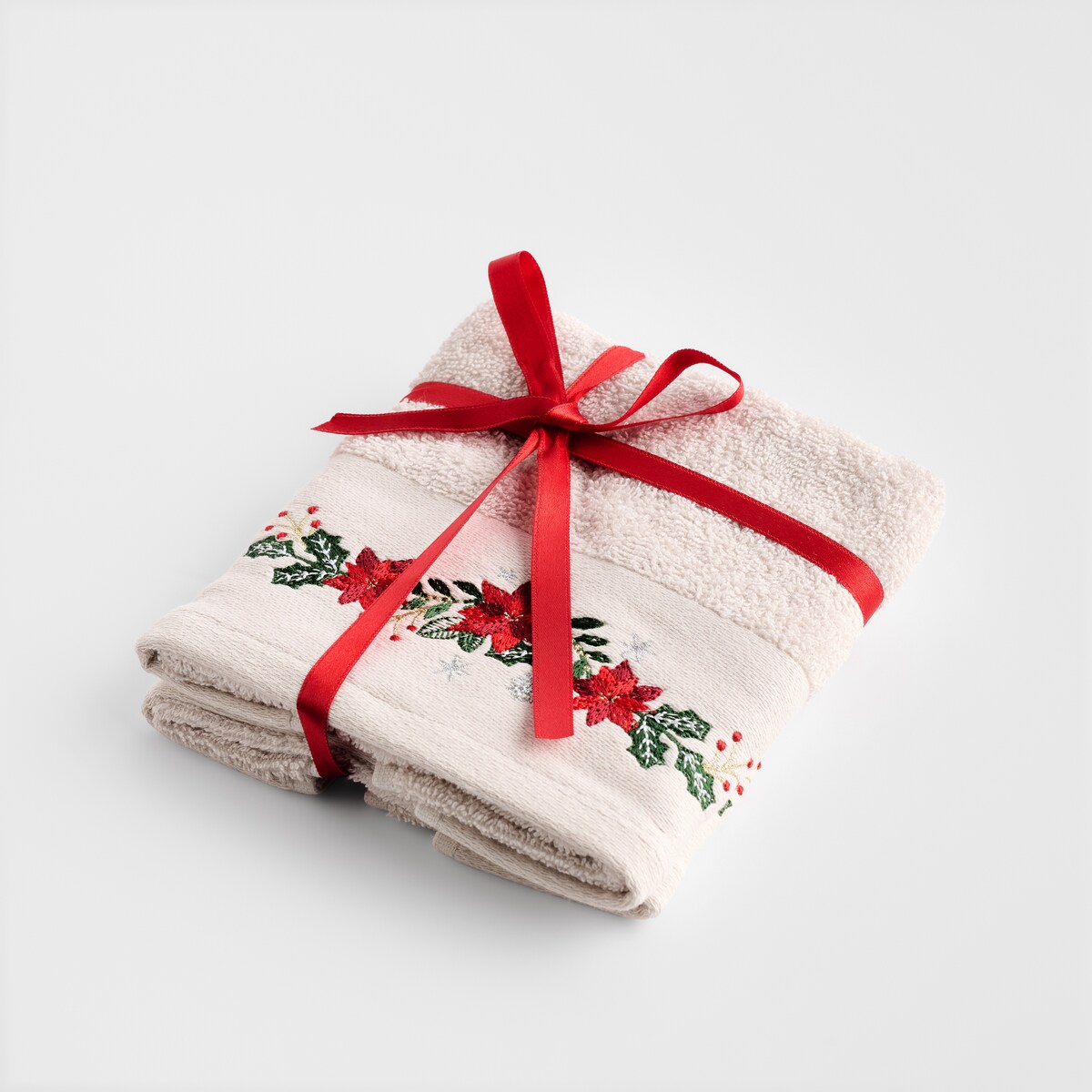 Komplet ręczników dekoracyjnych do twarzy lub rąk 2szt Poinsetia 30x50 cm z motywem gwiazdy betlejemskiej