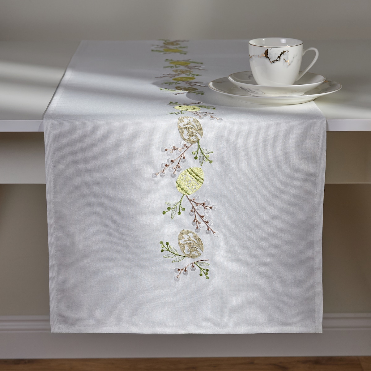 Bieżnik Haftowany Catkins 40x180 cm z motywem bazi