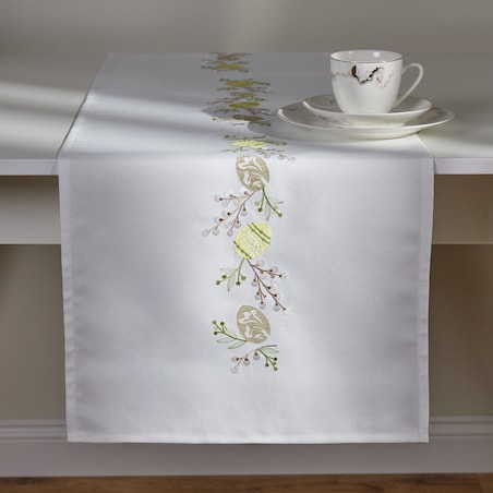 Bieżnik Haftowany Catkins 40x180 cm z motywem bazi