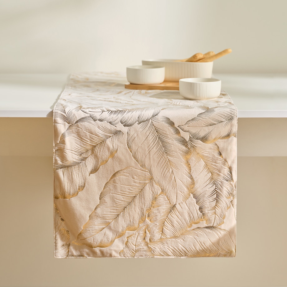 Bieżnik Welwetowy Foglare 40x180 cm z motywem liściastym