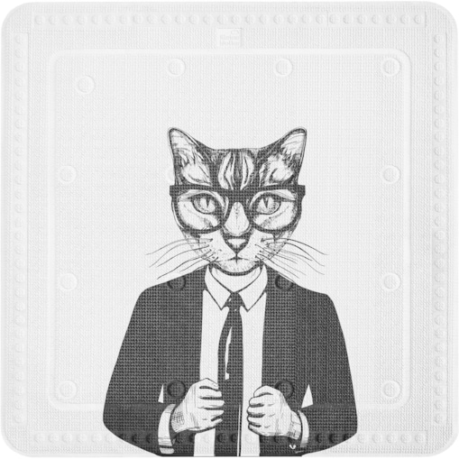 Kleine Wolke Kalli Mata antypoślizgowa pod prysznic 55x55 cm kot PVC czarno-biały
