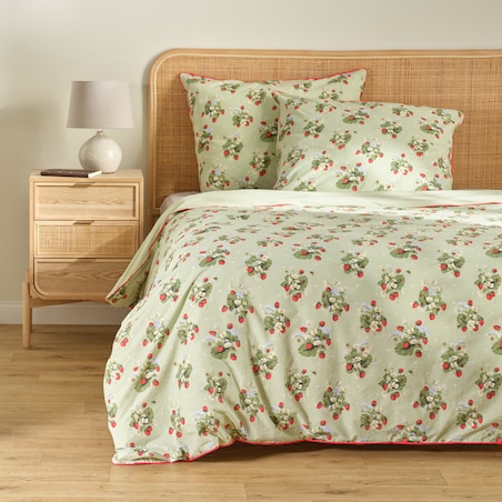 Pościel bawełniana z lamówką Berralee 160x200 cm z motywem owoców