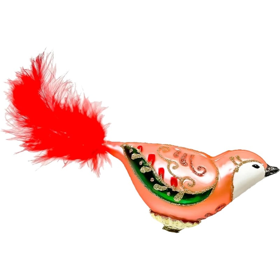 Bombka choinkowa: Kolorowy ptaszek z czerwonym piórkiem