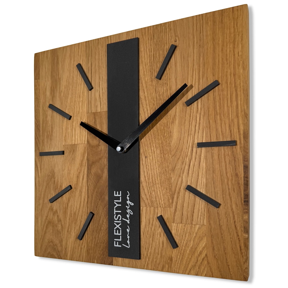 Drewniany zegar na ścianę Dąb Klasyk 30cm czarny SQ