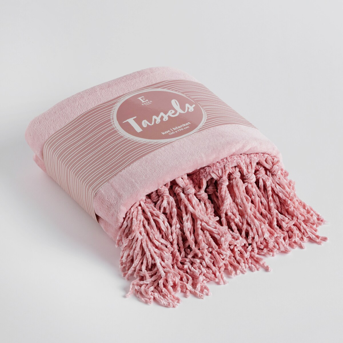 Jednokolorowy koc Tassels 130x170 cm