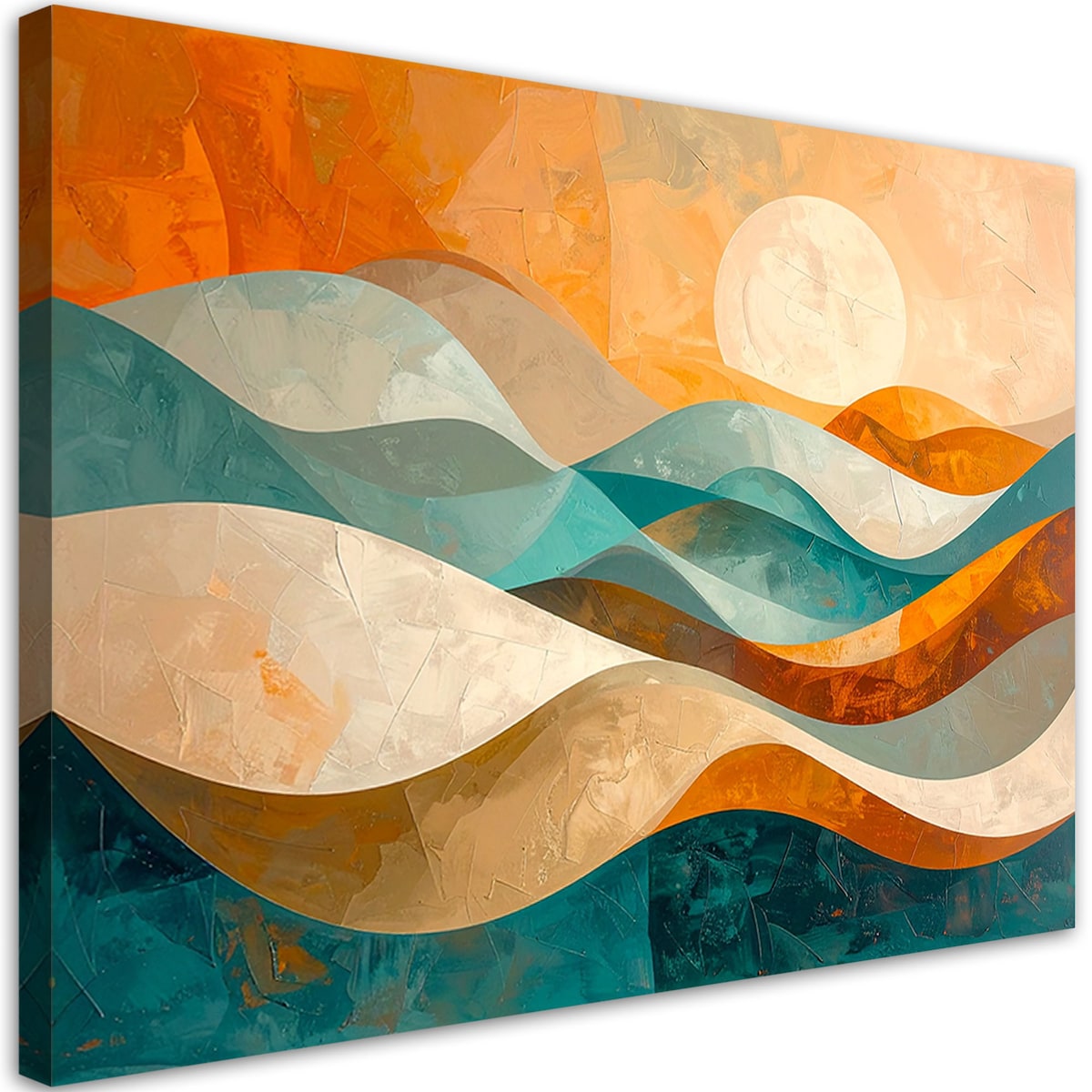 Obraz do salonu sypialni biura loftu, Fale abstrakcja w kolorach turkusu i beżu