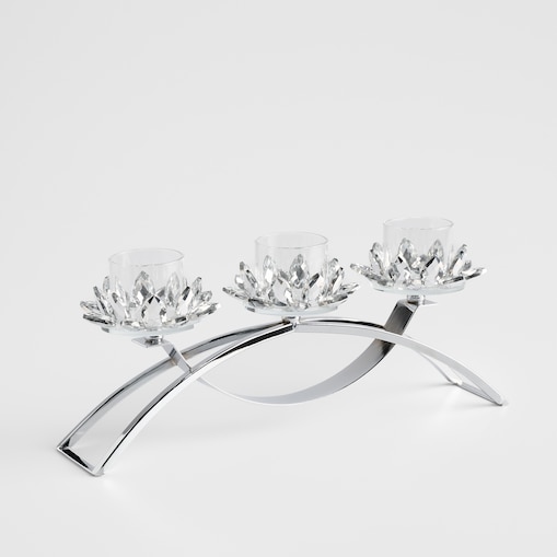 Świecznik potrójny Cristal glass trio z motywem kwiatowym