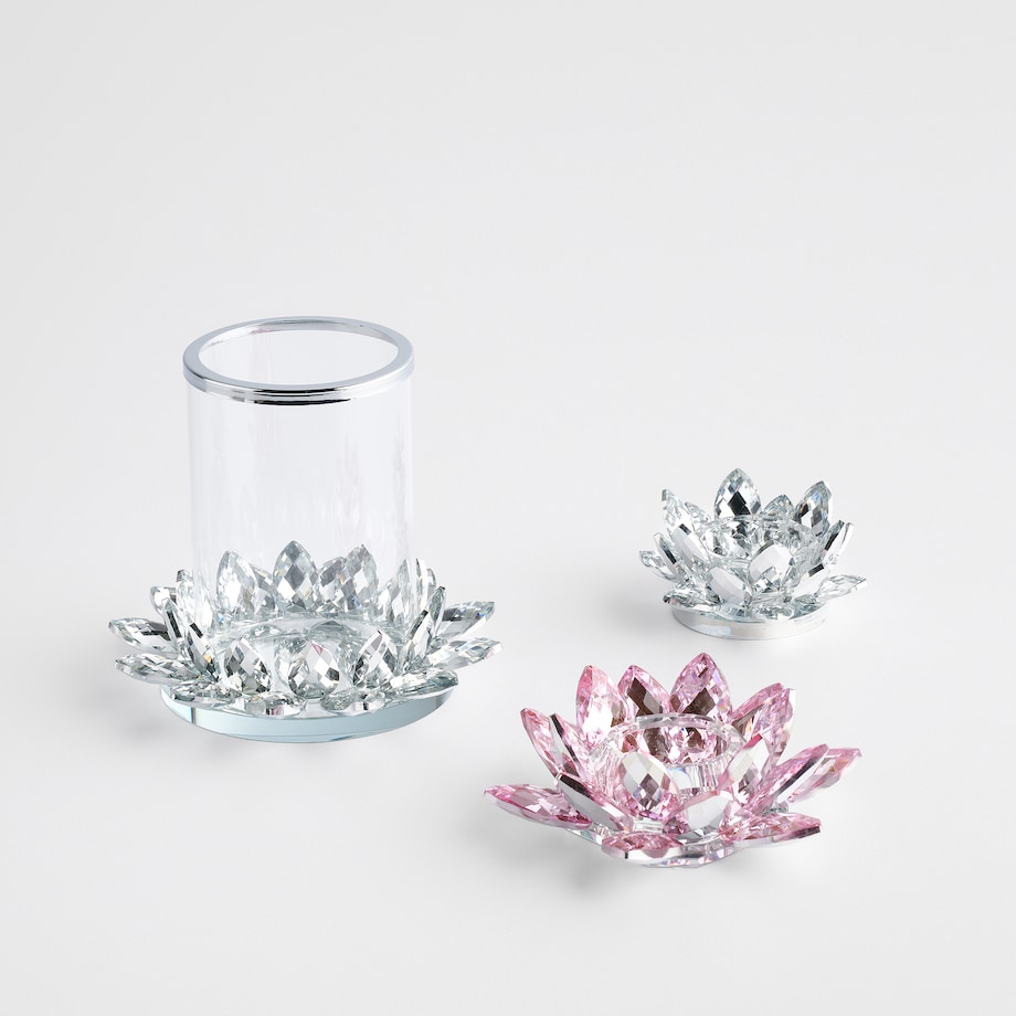 Świecznik Cristal shine glass z motywem kwiatowym