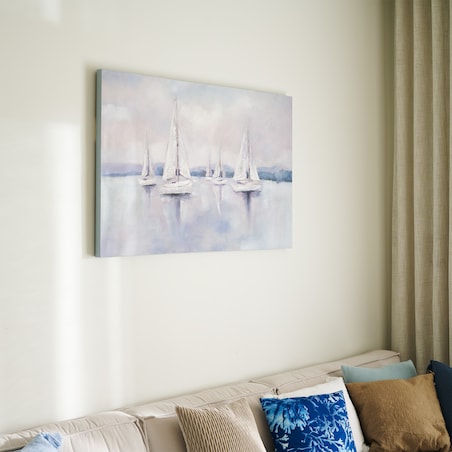 Ręcznie zdobiony obraz z motywem łodek botali 80x120