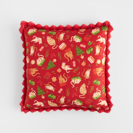 Poszewka z nadrukiem Miaoumas 45x45 cm z motywem choinki