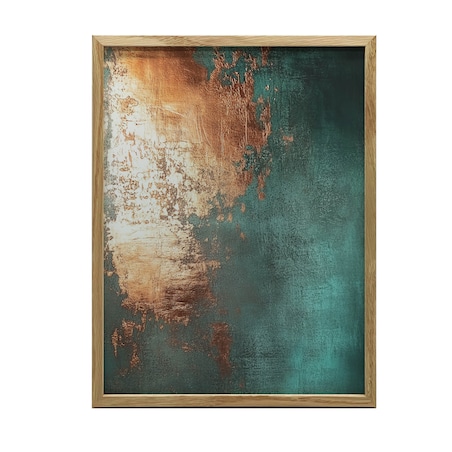 Miedziowy Akcent w Turkusie, 50x70 cm, rama drewniana jasny dąb, papier matowy 230 gsm