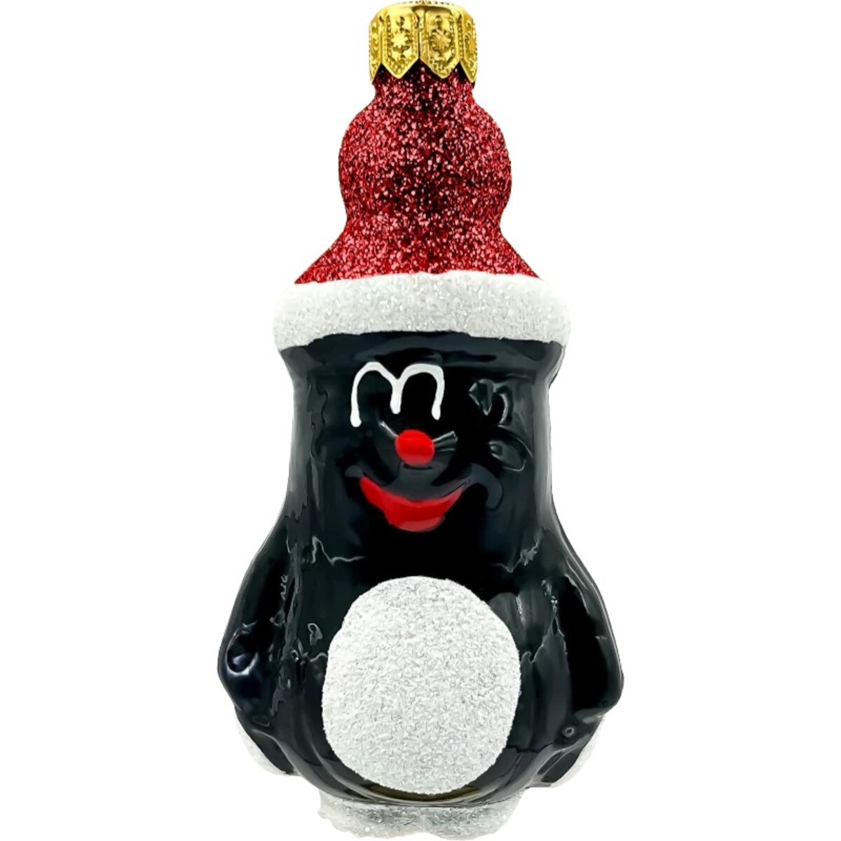 Bombka choinkowa: Krecik w brokatowej czapie: czerwony