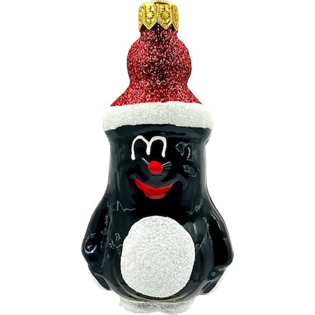 Bombka choinkowa: Krecik w brokatowej czapie: czerwony