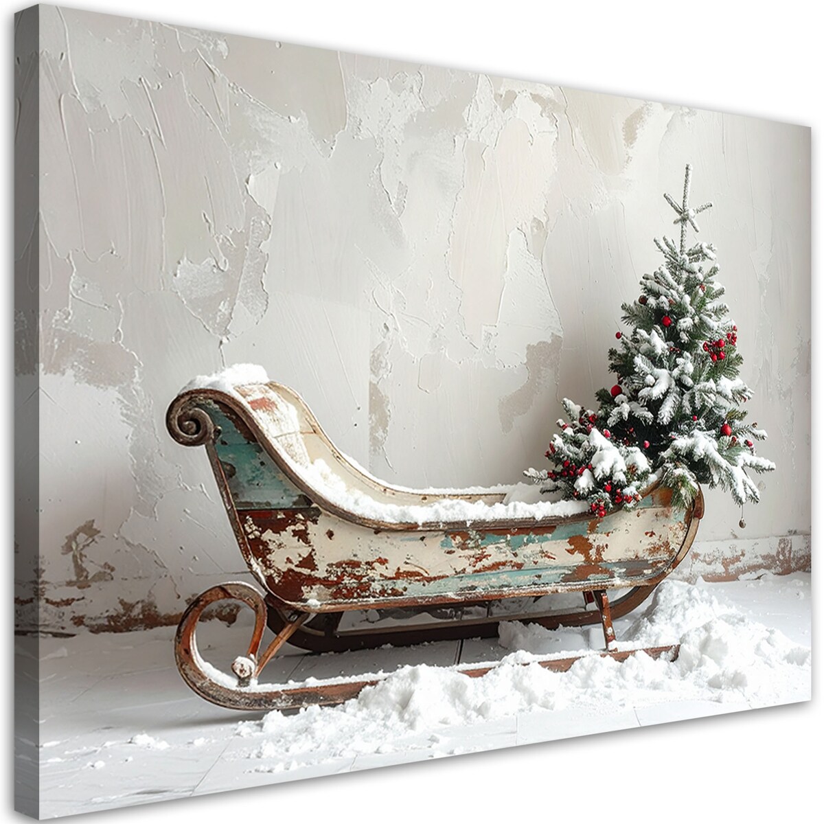 Obraz do salonu kuchni biura, Choinka boże narodzenie sanki śnieg