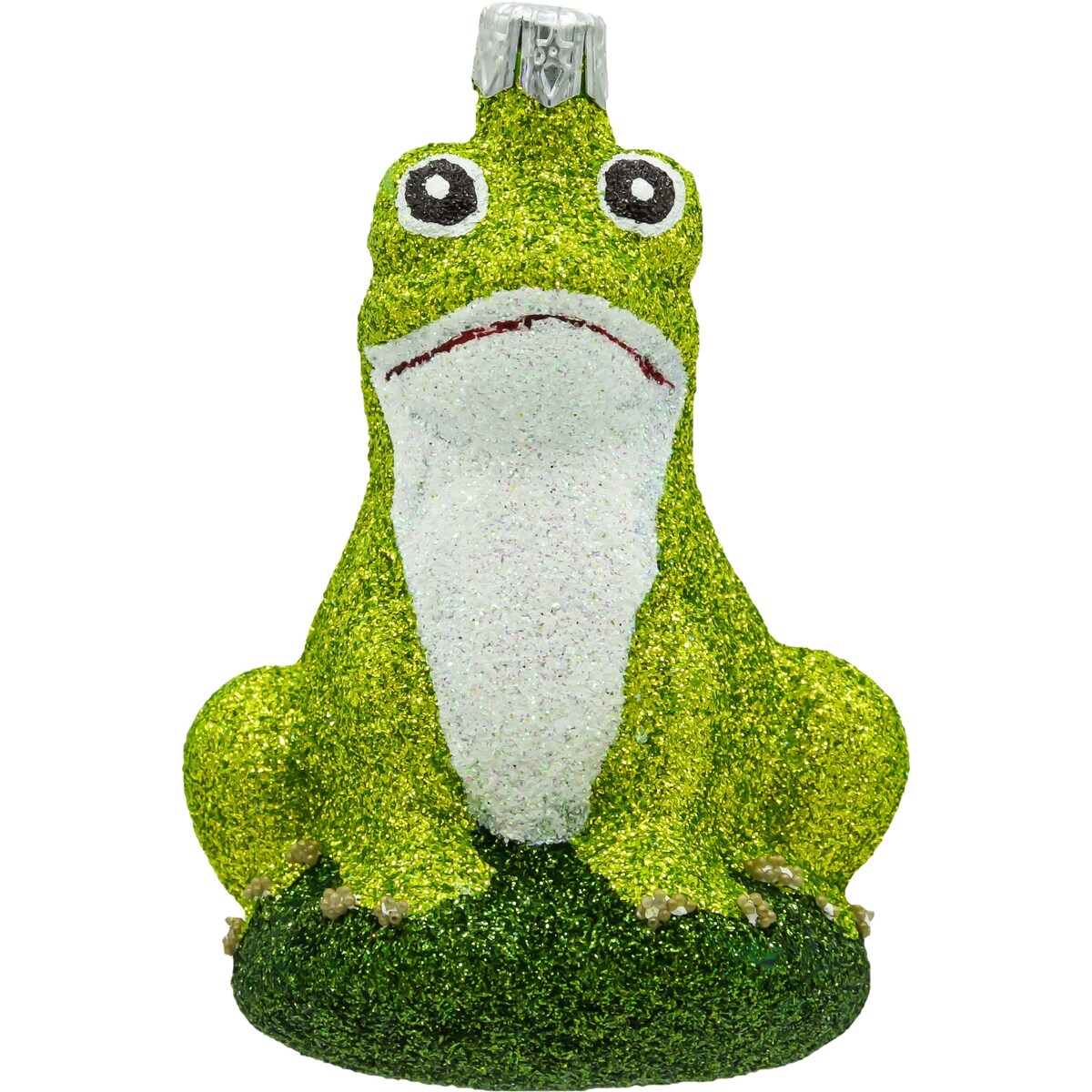 Bombka choinkowa: Żaba na liściu: brokatowa