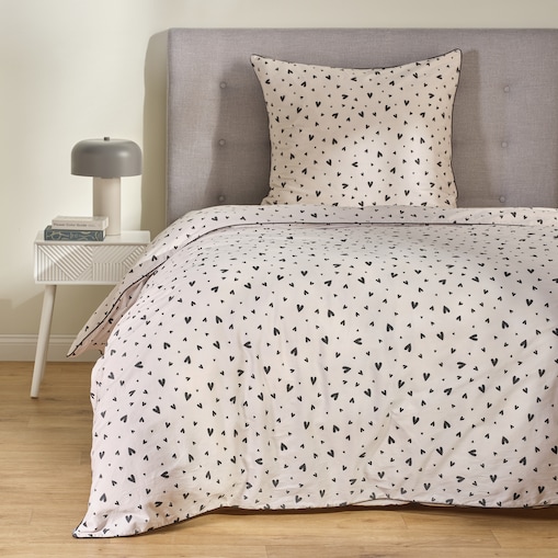 Pościel z bawełny satynowej z lamówką Malorina 140x200 cm z motywem serc