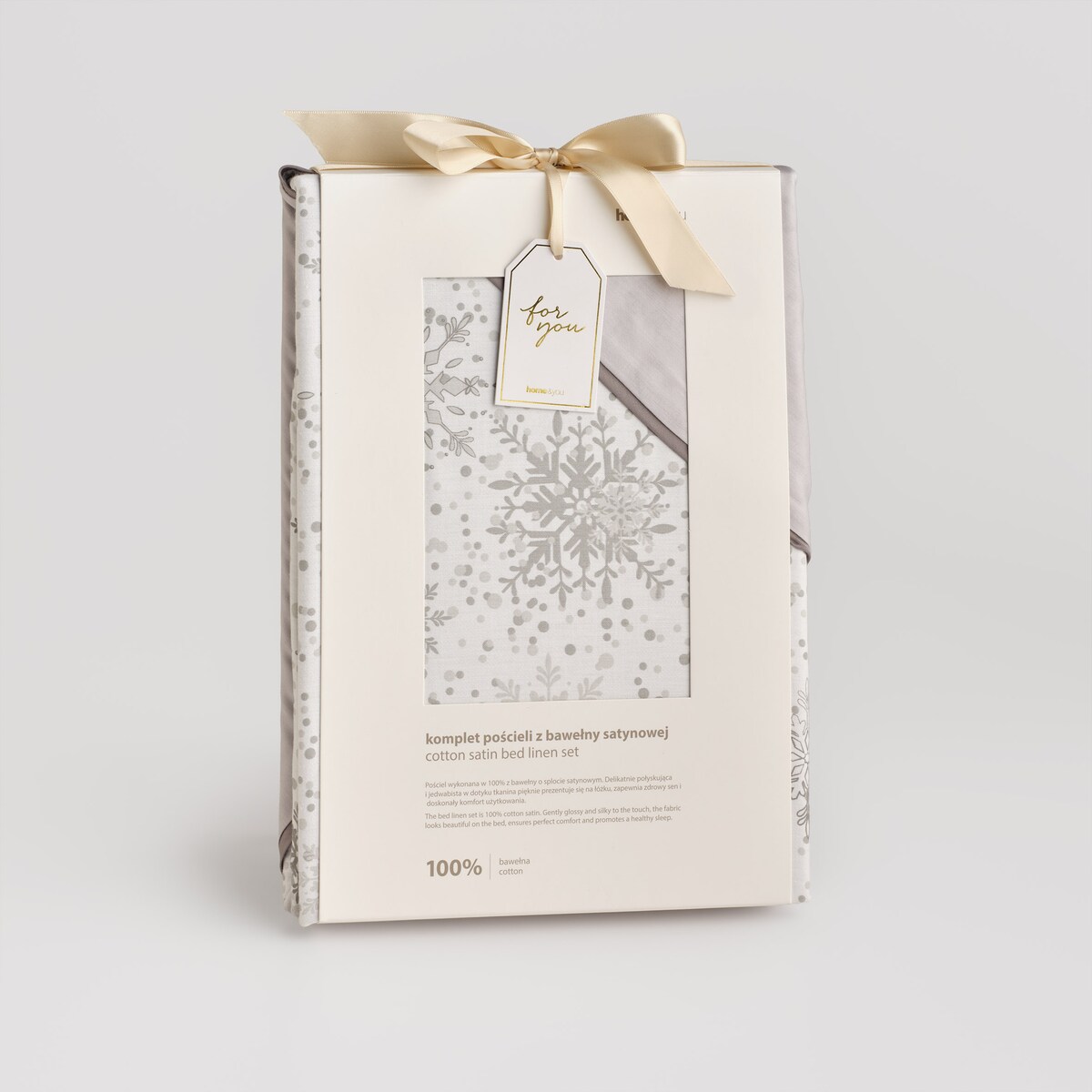 Pościel z bawełny satynowej z lamówką Snowf 140x200 cm z motywem śnieżynki