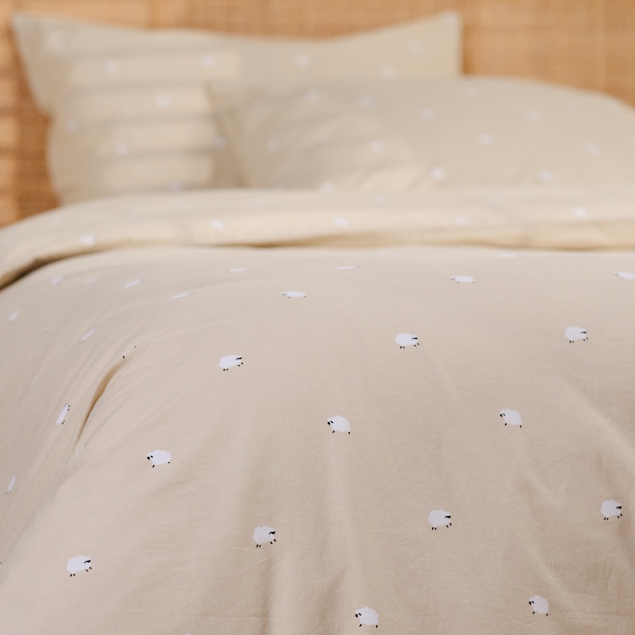 Pościel bawełniana z lamówką Sheeperiso 200x220 cm z motywem baranka