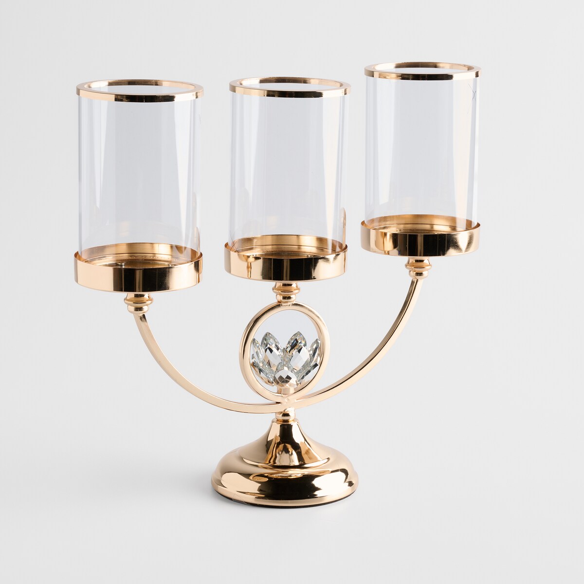 Świecznik potrójny Cristal shine brooche z motywem kwiatowym