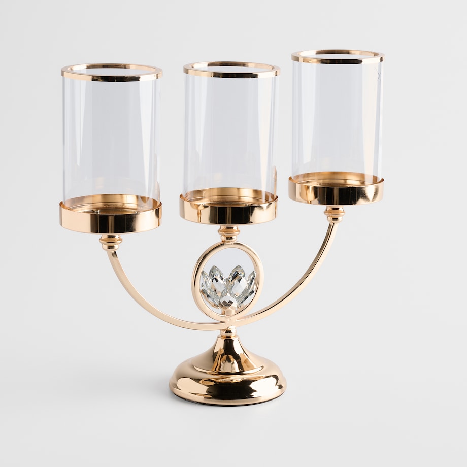 Świecznik potrójny Cristal shine brooche z motywem kwiatowym