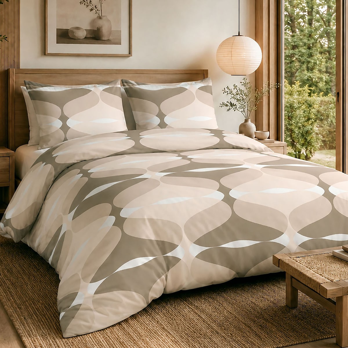 Pościel bawełniana Forma Sand beżowa w geometryczny wzór, Cottonlove, Darymex