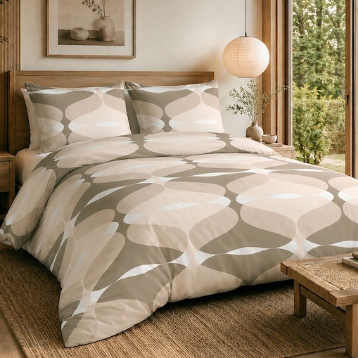 Pościel bawełniana Forma Sand beżowa w geometryczny wzór, Cottonlove, Darymex