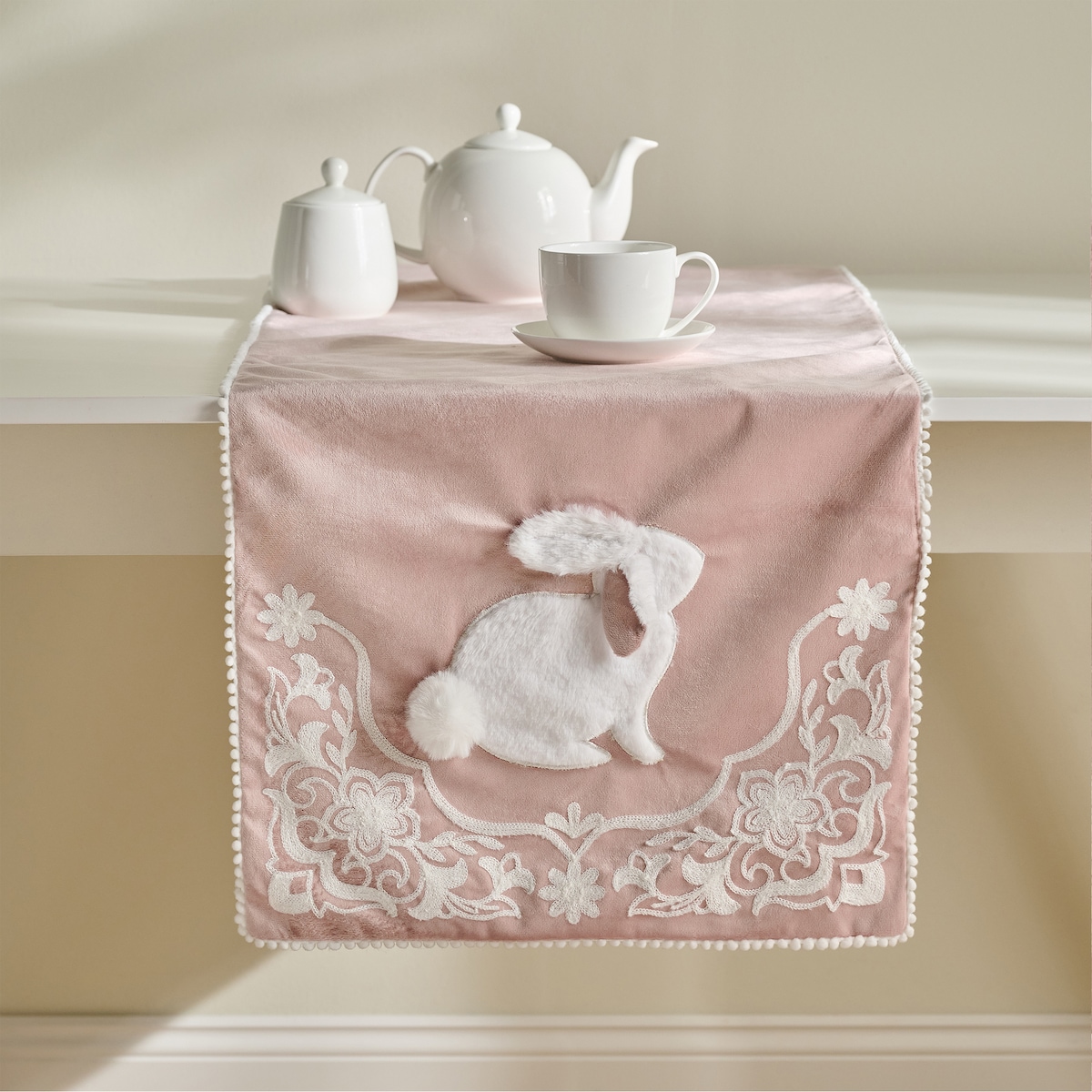 Bieżnik Haftowany Blando 45x180 cm z motywem królika