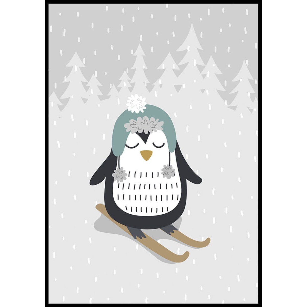 plakat pingwinek na nartach 50x70 cm