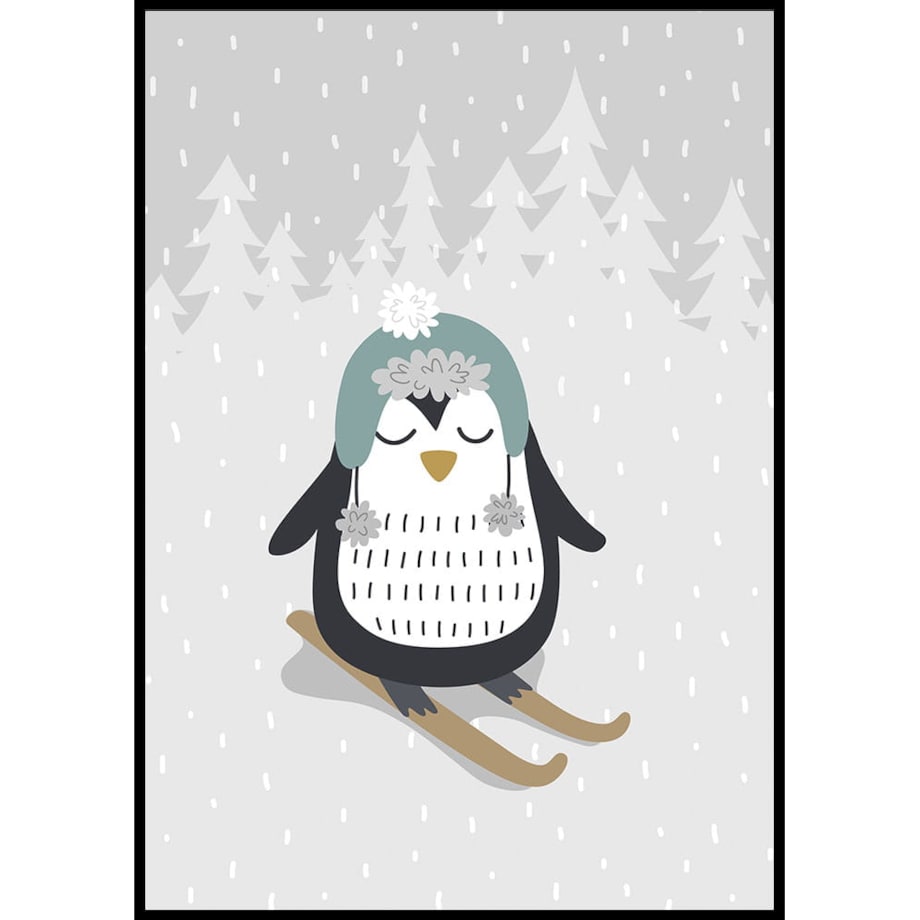 plakat pingwinek na nartach 50x70 cm