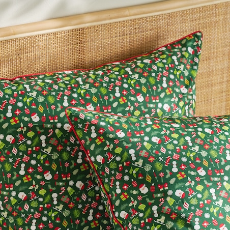 Pościel bawełniana z lamówką Festio 160x200 cm z motywem mikołaja
