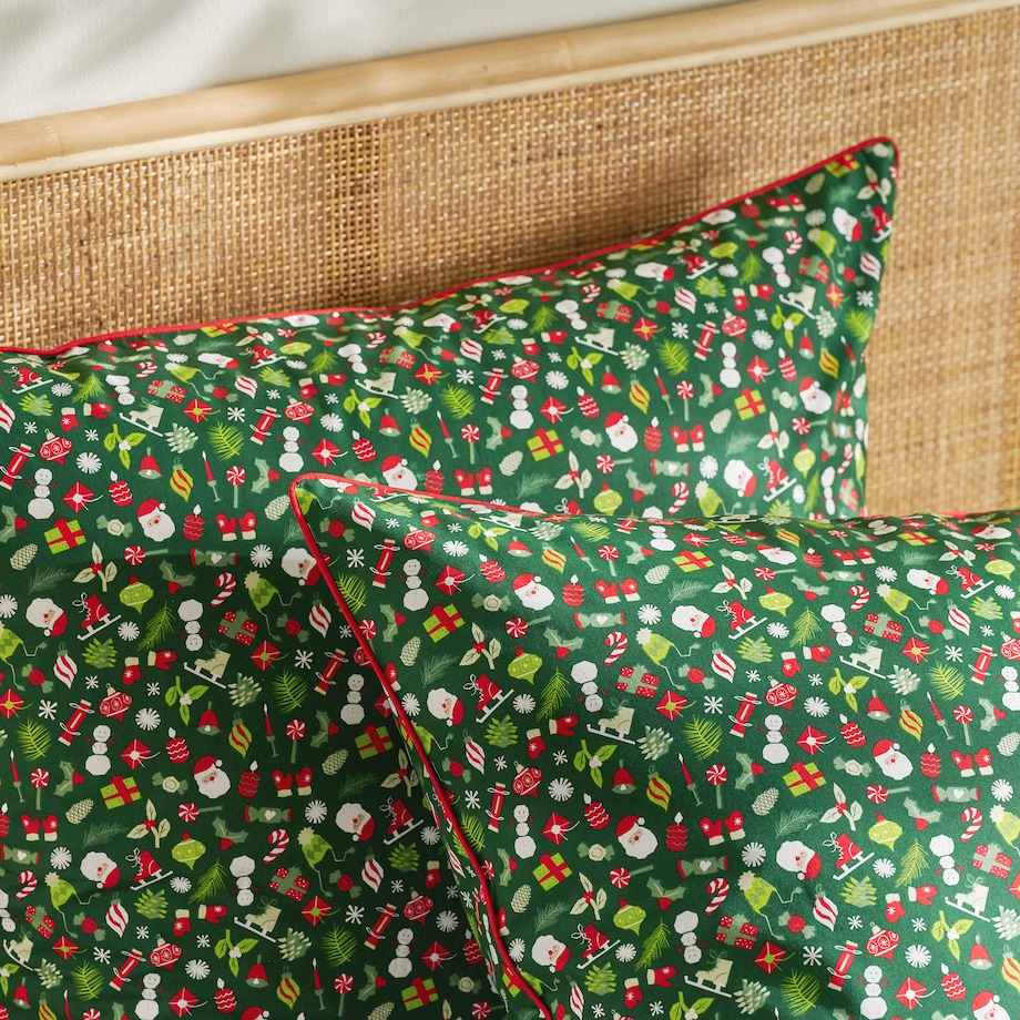 Pościel bawełniana z lamówką Festio 160x200 cm z motywem mikołaja