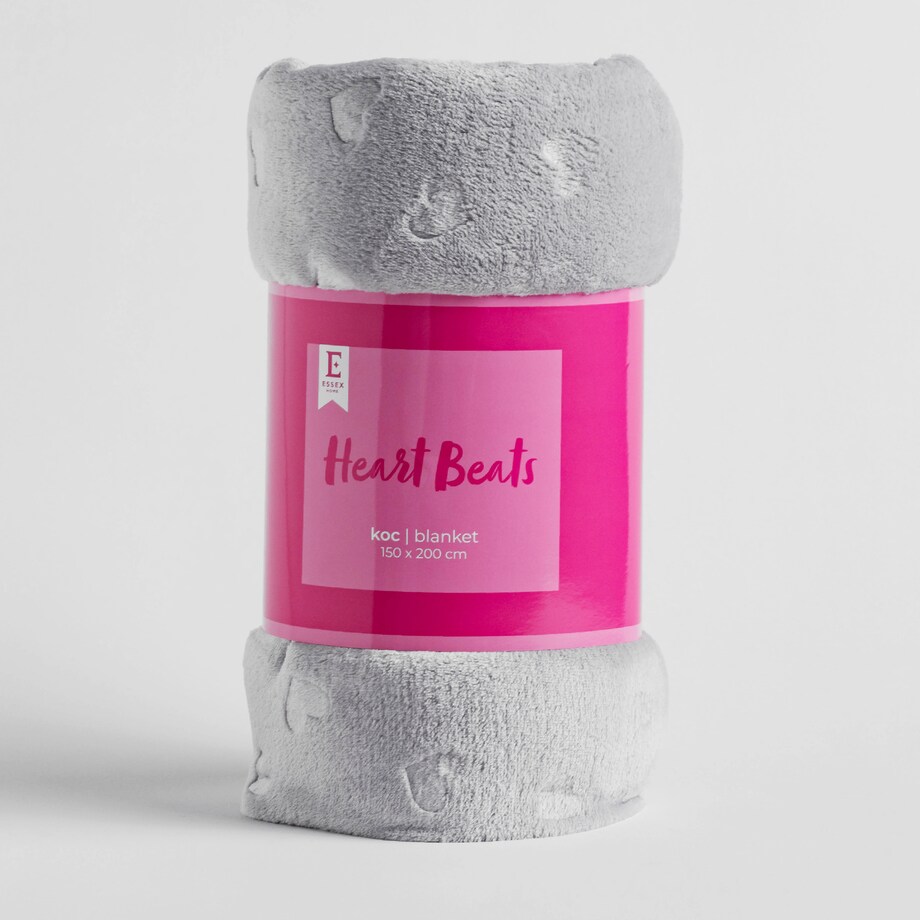 Jednokolorowy koc z wytłoczonym wzorem Heart Beats 150x200 cm